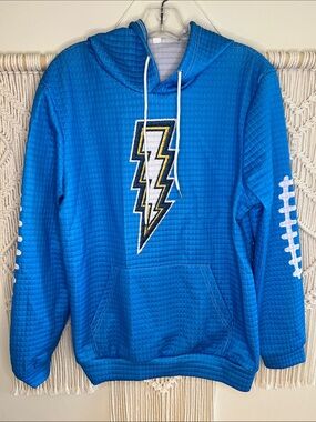 Men's Blue Quilted Zip-Up Hoodie with Lightning Patch